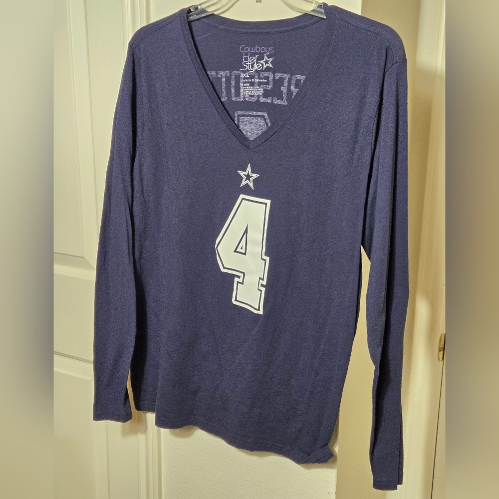 Dak Prescot Women’s Long Sleeve T-shirt 3xl Dallas Cowboys